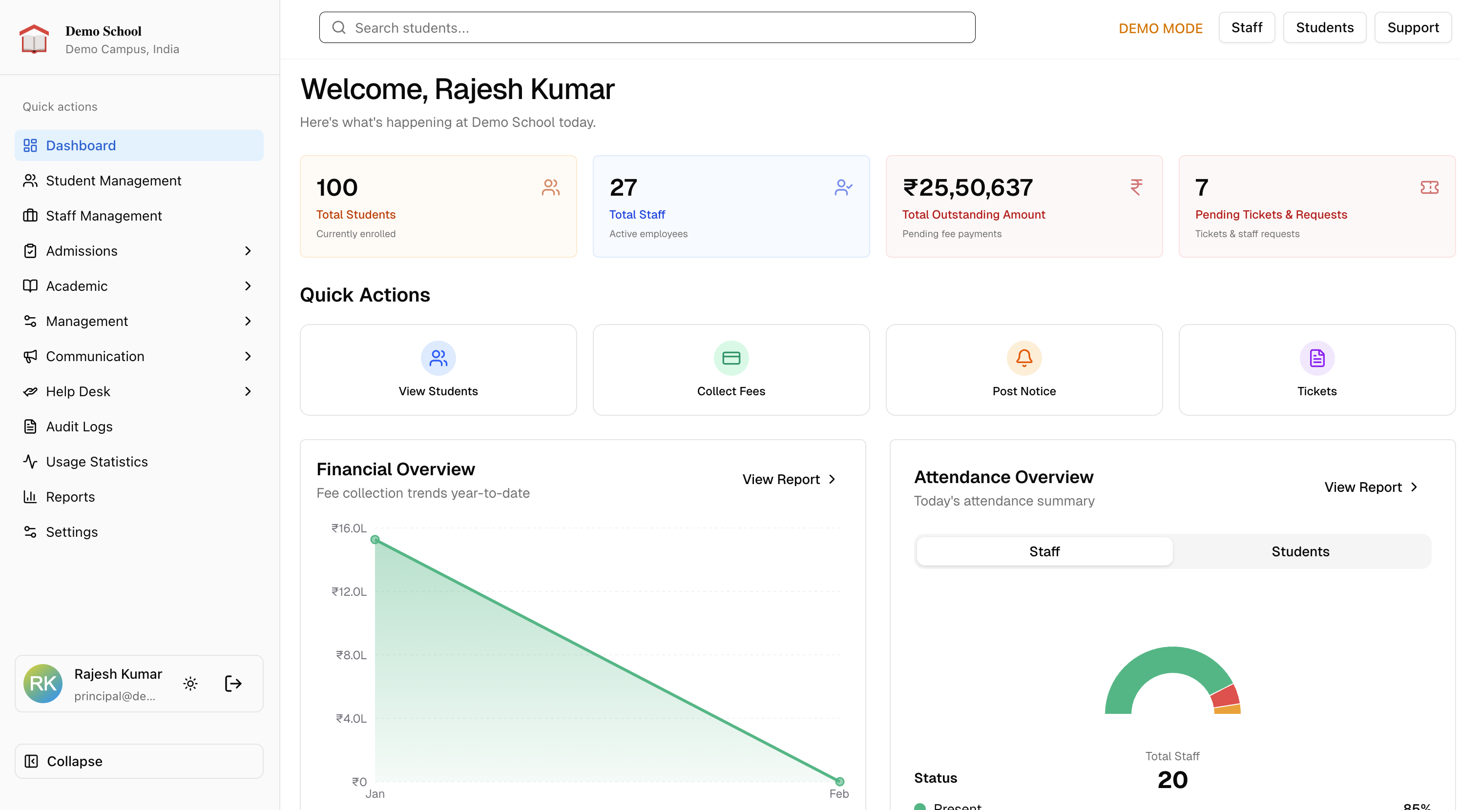 School management dashboard